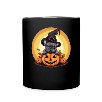 Halloween Witch Hat Pumpkin Dog French Bulldog - Full Colour Mug - black - Front