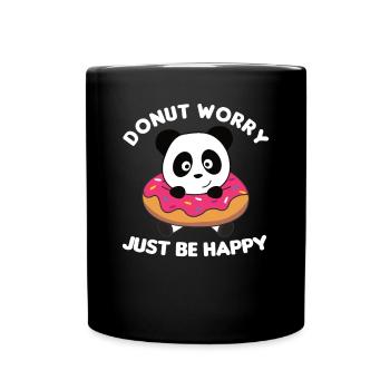 Süßer Panda lustige Tiere in Donut pink - Tasse einfarbig - Schwarz - Vorne