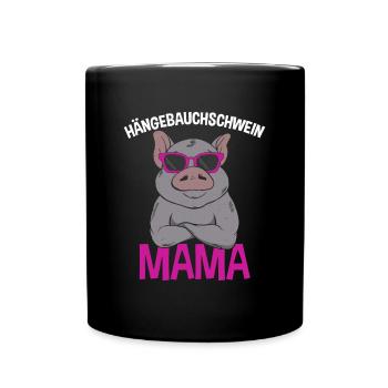 Hängebauchschwein Mama - Tasse einfarbig - Schwarz - Vorne