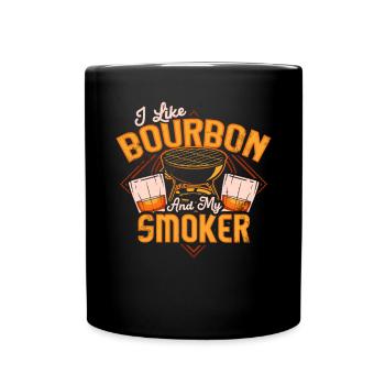 I Like My Bourbon And My Smoker And Maybe 3 People - Full Colour Mug - black - Front