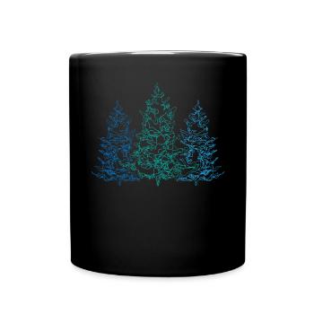 Line Art Black Forest Fir Tree Forestry - Full Colour Mug - black - Front