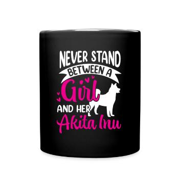 Mädchen und ihr Akita Inu japanischer Akita - Tasse einfarbig - Schwarz - Vorne