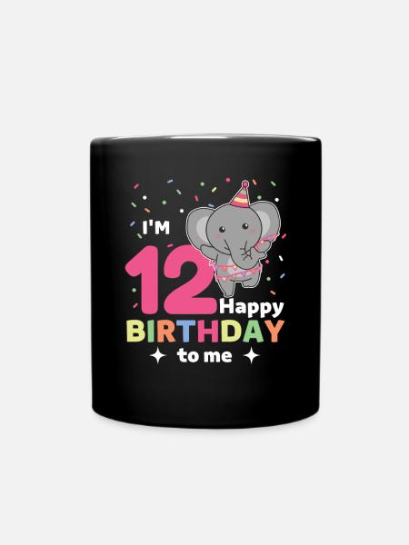 Elefant zum 12. Geburtstag für Kinder zwölf Jahre - Tasse einfarbig - Schwarz