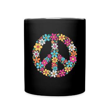 Floral Peace Sign 70s Flower Power Boho - Full Colour Mug - black - Front