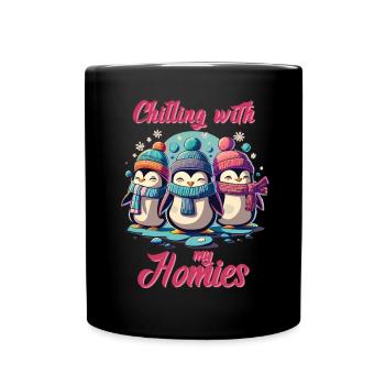 Winterliche Homies - Pinguin Spaß im Schnee - Tasse einfarbig - Schwarz - Vorne