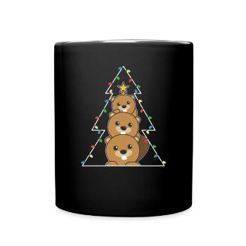 Castor Arbre de Noël Animaux de Noël Castors - Mug uni - noir - Devant