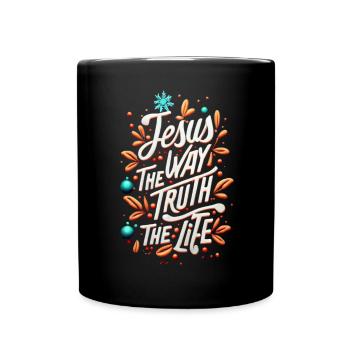 Jesus Way Truth Life Typography - Full Colour Mug - black - Front