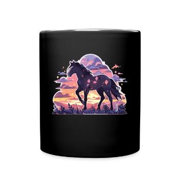 Pferd Pferde Ross Gaul Reiten Pferdekopf Reiter - Tasse einfarbig - Schwarz - Vorne