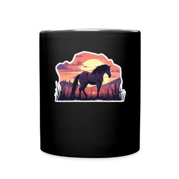 Pferd Pferde Ross Gaul Reiten Pferdekopf Reiter - Tasse einfarbig - Schwarz - Vorne