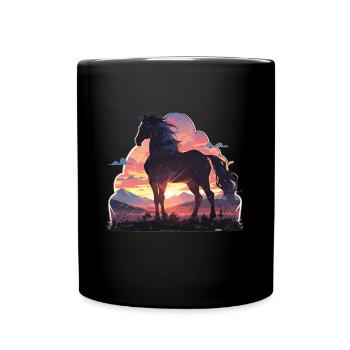Pferd Pferde Ross Gaul Reiten Pferdekopf Reiter - Tasse einfarbig - Schwarz - Vorne