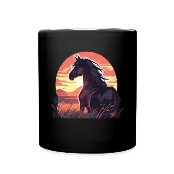 Horses, Black Horse, Horse, Sunset - Full Colour Mug - black - Front