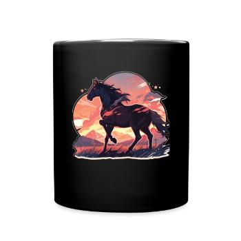 Horses, Black Horse, Horse, Sunset - Full Colour Mug - black - Front