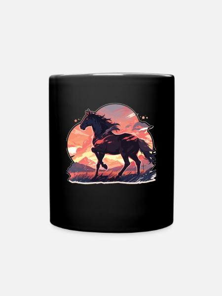 Chevaux, Cheval Noir, Cheval, Coucher De Soleil - Mug uni - noir