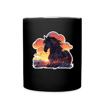 Chevaux, Cheval Noir, Cheval, Coucher De Soleil - Mug uni - noir - Devant