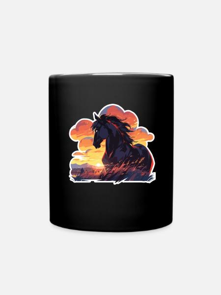 Pferde Schwarzes Pferd Pferd Sonnenuntergang - Tasse einfarbig - Schwarz