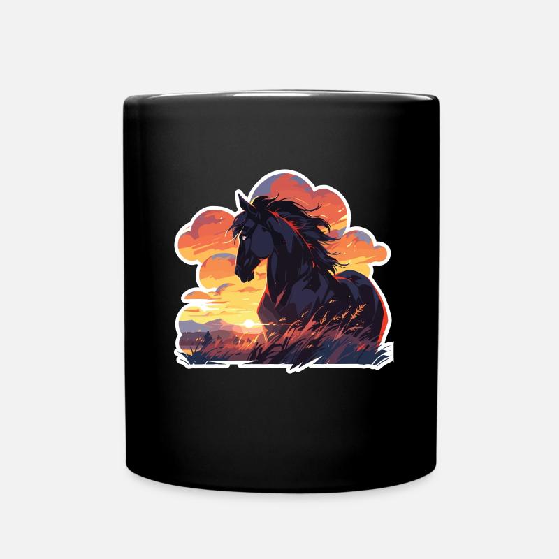 Pferde Schwarzes Pferd Pferd Sonnenuntergang - Tasse einfarbig - Schwarz