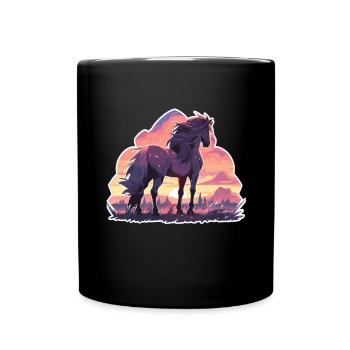 Chevaux, Cheval Noir, Cheval, Coucher De Soleil - Mug uni - noir - Devant