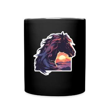 Horses, Black Horse, Horse, Sunset - Full Colour Mug - black - Front