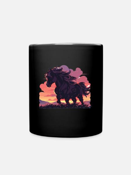 Pferde Schwarzes Pferd Pferd Sonnenuntergang - Tasse einfarbig - Schwarz