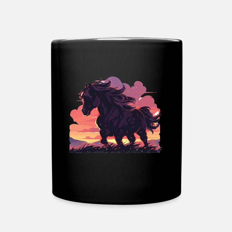Pferde Schwarzes Pferd Pferd Sonnenuntergang - Tasse einfarbig - Schwarz