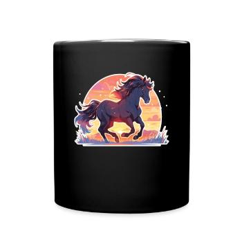 Horses, Black Horse, Horse, Sunset - Full Colour Mug - black - Front