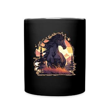 Chevaux, Cheval Noir, Cheval, Coucher De Soleil - Mug uni - noir - Devant
