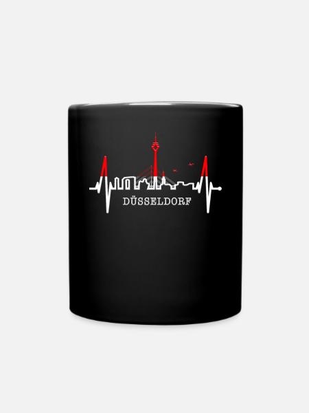 Düsseldorf Skyline Herzschlag Liebe Düsseldorfer - Tasse einfarbig - Schwarz