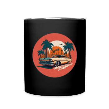 Retro Car and Miami Sunset - Full Colour Mug - black - Front