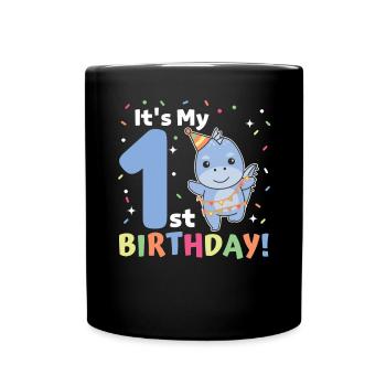 Dino for 1st birthday for children one year old - Full Colour Mug - black - Front