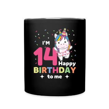 Unicorn for 14th birthday for children fourteen - Full Colour Mug - black - Front