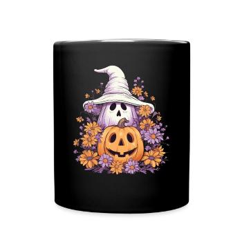 Halloween groovy Geist Hippie Blumen Kürbis - Tasse einfarbig - Schwarz - Vorne
