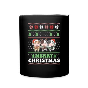 Merry Christmas retro ugly christmas cow - Full Colour Mug - black - Front