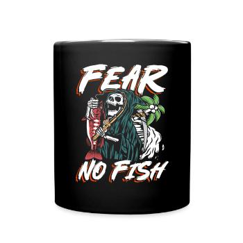 Keine Angst vor Fischen | Totenkopf- und Sensenmann-Angeln - Tasse einfarbig - Schwarz - Vorne