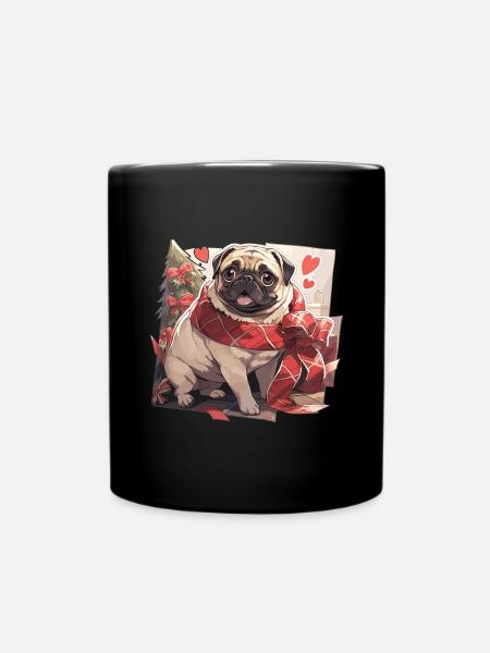Mops Mops Hund Mops Weihnachten Pug Xmas - Tasse einfarbig - Schwarz