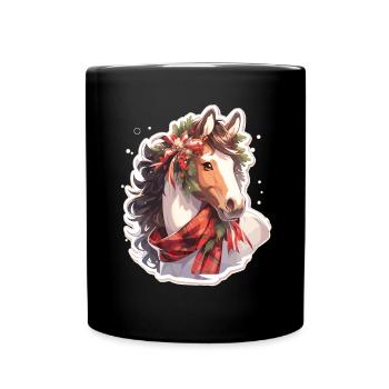 Pferd Pferde Weihnachten Reiten Reitsport - Tasse einfarbig - Schwarz - Vorne