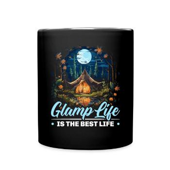 Glamping Camper Nature Camp Tent Happy Glamper - Full Colour Mug - black - Front
