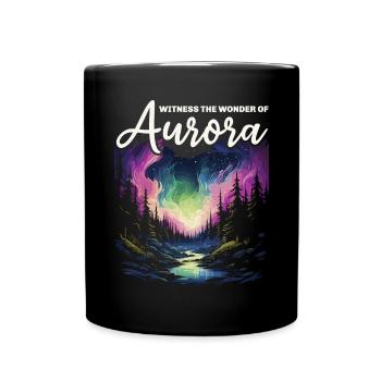 Aurore boréale ciel étoilé Nature lumière affichage - Mug uni - noir - Devant