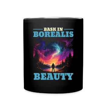 Aurore boréale ciel étoilé Nature lumière affichage - Mug uni - noir - Devant