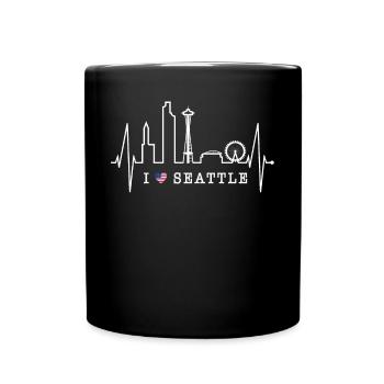 Seattle Skyline Heartbeat USA Fan Heart Pulse Love - Full Colour Mug - black - Front