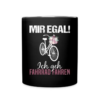 "Mir Egal! Ich Geh Fahrrad Fahren" Blumenmotiv - Tasse einfarbig - Schwarz - Vorne