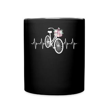 Bicycle & Flowers with a heartbeat for cyclists - Full Colour Mug - black - Front