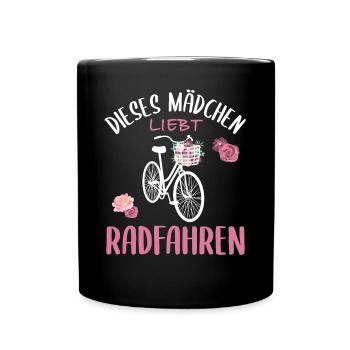 "Dieses Mädchen Liebt Radfahren" Floral - Tasse einfarbig - Schwarz - Vorne