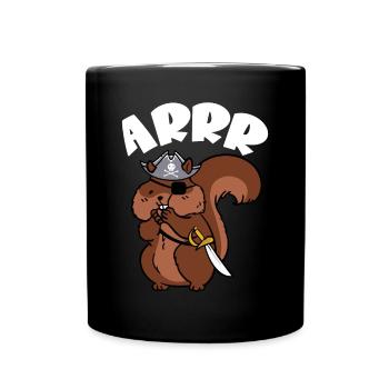 Forest Animal Cute Kids Squirrel Pirate Arrr - Full Colour Mug - black - Front