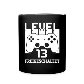 Level 13 Freigeschaltet Gamer Sprüche Geburtstag - Tasse einfarbig - Schwarz - Vorne