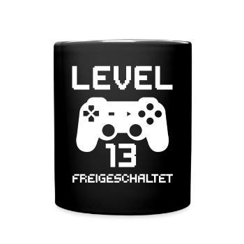 Level 13 Freigeschaltet Gamer Sprüche Geburtstag - Tasse einfarbig - Schwarz - Vorne