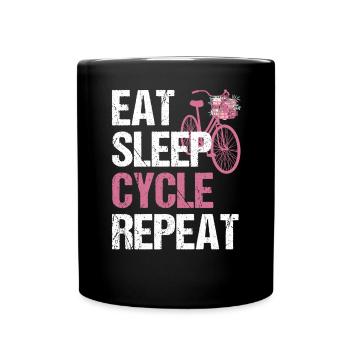 Eat Sleep Cycle Repeat - Fahrradleben Blumen - Tasse einfarbig - Schwarz - Vorne
