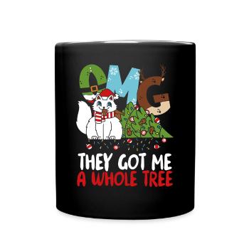 Chat avec sapin de Noël - Mug uni - noir - Devant