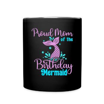 Birthday Party Mermaid Family Matching - Full Colour Mug - black - Front