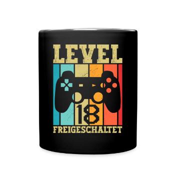 Level 18 Freigeschaltet Geburtstag 18 Jahre alt - Tasse einfarbig - Schwarz - Vorne