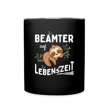 Faultier Beamter auf Lebenszeit - Tasse einfarbig - Schwarz - Vorne